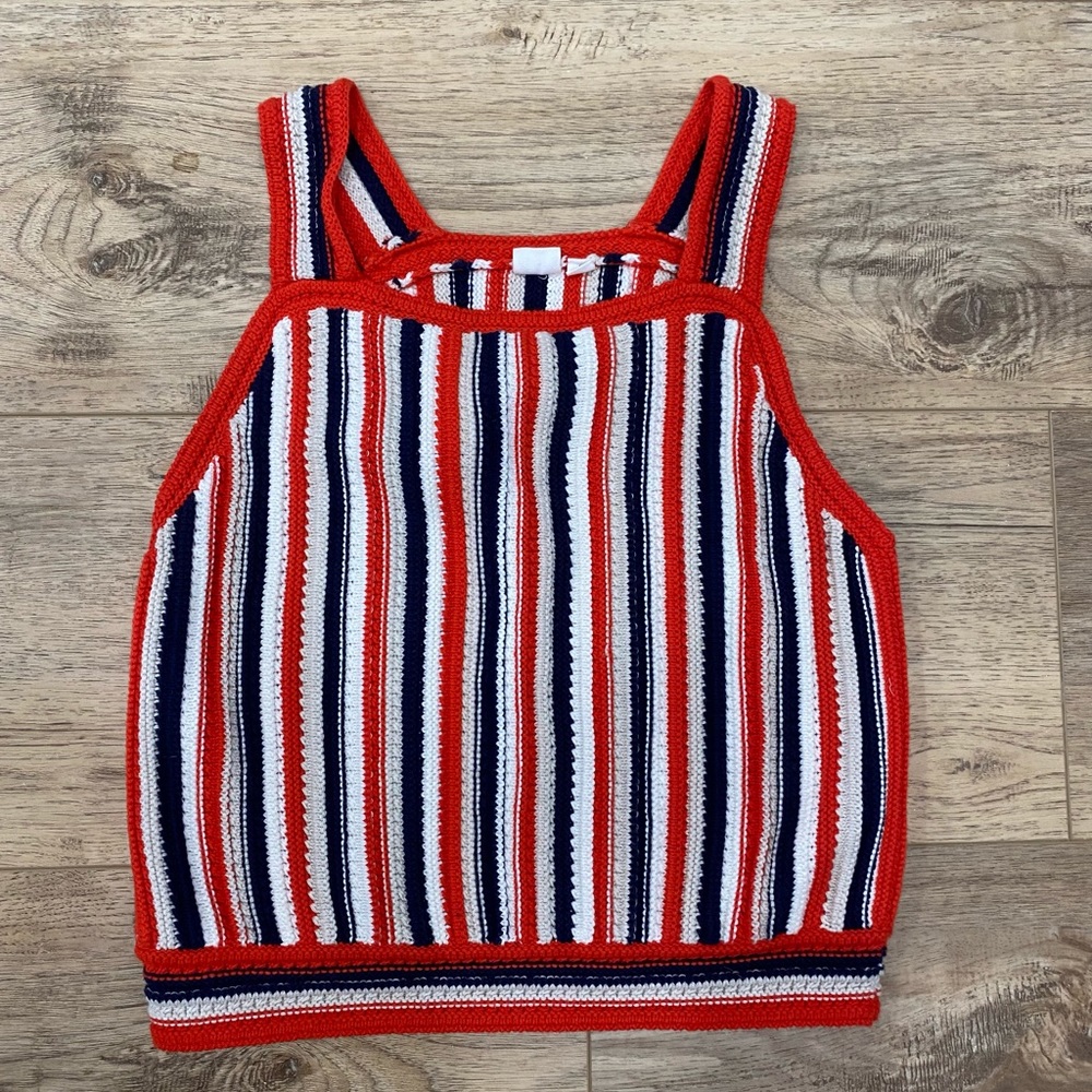 VINTAGE 90s GAP crocheted knit red white blue sweater vest